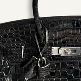 Bolsa Hermès Birkin 30 Croco Porosus Shiny Noir com Ferragens Palladium