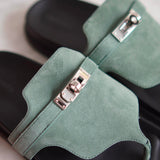 Sandália Hermès Empire Camurça Vert Cèdre com Ferragens Palladium