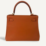 Bolsa Hermès Kelly 28 Togo Orange H com Ferragens Gold
