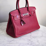 Bolsa Hermès Birkin 30 Togo Rouge com Ferragens Palladium