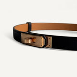 Cinto Hermés Kelly Epsom Noir Ferragem Rosé Gold