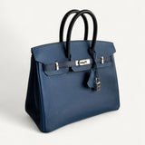 Bolsa Hermès Birkin 25 Epsom Bicolor Bleu Prusse/Noir com Ferragens Palladium