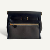 Bolsa Hermès Mini Herbag Toile Militaire Dark Bronze | Noir com Ferragens Gold