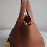 Bolsa Hermès Picotin 18 Clemence Gold Com Ferragens Gold