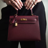Bolsa Hermès Kelly 25 Epsom Sellier Rouge H  com Ferragens Gold
