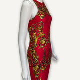 Vestido Versace Couture com Estampa Barroca Vermelho