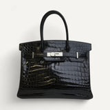 Bolsa Hermés Birkin 30 Croco Preta com Ferragem Palladium