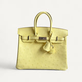 Bolsa Hermès Birkin 25 Ostrich Limoncello com Ferragens Palladium