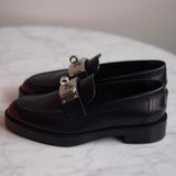 Mocassim Hermès Hot Lambskin Preto com Ferragens Palladium