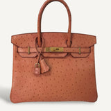 Bolsa Hermès Birkin 30 Ostrich Orange com Ferragens Gold