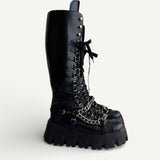 Coturno Miu Miu Preto e Corrente Prateada