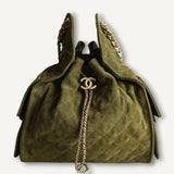 Bolsa Chanel 25 Couro Suede Verde Média com Ferragens Gold