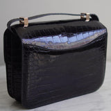 Bolsa Hermès Constance 24 Shiny Alligator Noir com Ferragens Gold
