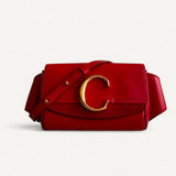 Pochete Chloé C Belt Bag Vermelha com Ferragens Douradas