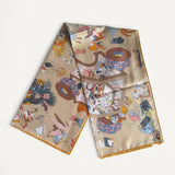 Lenço Hermès 90 Academia Hippica Bleu Glacier / Sable / Bouton D or