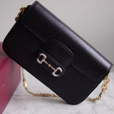 Bolsa Tiracolo Gucci Wallet on Chain Horsebit 1955 Mini Cristais Preta