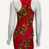 Vestido Versace Couture com Estampa Barroca Vermelho