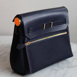 Bolsa Hermès Herbag Mini Bleu Indigo com Ferragens Douradas