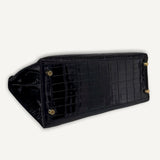 Bolsa Hermès Kelly 28 Croco Shiny Noir com Ferragens Gold