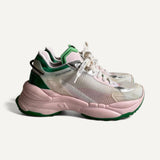 ⁠Tênis LOUIS VUITTON Run 55 Sneakers White And Green Monogram
