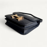 Bolsa Hermès Constance 24 Ostrich Bleu Caban com Ferragens Rosê Gold