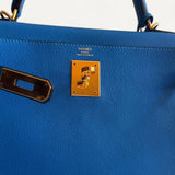 Bolsa Hermès Kelly 28 Togo Bleu Mykonos com Ferragens Gold