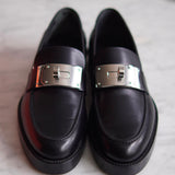 Mocassim Hermès Hot Lambskin Preto com Ferragens Palladium