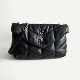 Bolsa Saint Laurent Lou Lou Puffer Preta com Ferragens Prateadas