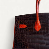 Bolsa Hermès Birkin 35 Crocodile Porosus Shiny Miel Orange com Ferragens Palladium