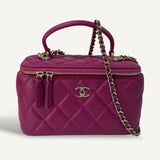 Bolsa Chanel Quilted Top Handle Pink Vanity Bag  Lambskin Gold Hardware