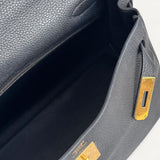 Bolsa Hermés Kelly 32 Togo Noir com Ferragens Gold
