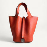 Bolsa Hermès Picotin 18 Clemence Orange com Ferragens  Palladium