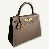 Bolsa Hermès Kelly 28 Epsom Etoupe com Ferragens Gold
