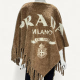 Poncho Prada em Lã Marrom