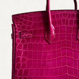 Bolsa Hermès Birkin 25 Rose Scheherazade Croco Niloticus Shiny com Ferragens Palladium