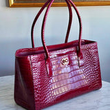 Bolsa Chanel Tote Calfskin Crocodile Embossed Burgundy