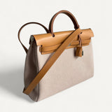 Bolsa Hermès Herbag 31 Ecru Viking Criss Toile com Ferragens Palladium