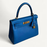 Bolsa Hermès Kelly 28 Togo Bleu Mykonos com Ferragens Gold