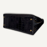 Bolsa Hermès Kelly 28 Croco Shiny Noir com Ferragens Gold