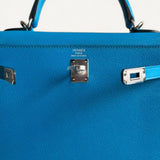 Bolsa Hermès Kelly 25 Sellier Bleu Zanzibar com Ferragens Palladium - Stamp Y