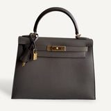 Bolsa Hermès Kelly 28 Epsom Gris Etain com Ferragens Gold