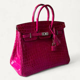 Bolsa Hermès Birkin 25 Rose Scheherazade Croco Niloticus Shiny com Ferragens Palladium