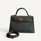 Bolsa Hermès Mini Kelly Epsom Gris Meyer com Ferragens Gold