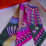 Twilly Hermès Epaulettes De Gala Seda Vert Amande | Rose Bonbon
