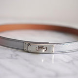 Cinto Hermès Kelly 18 Epsom Silver com Ferragens Palladium