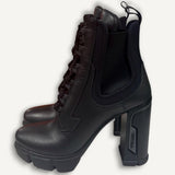 Bota Prada Monolith Preta Couro Salto Alto