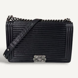 Bolsa Chanel Boy Striped Preta Média
