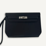 Pochette Kelly Depeches 25 Cuir Galop D Hermes 89 Noir com Ferragens Palladium