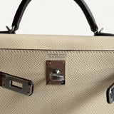 Bolsa Hermès Mini Kelly Epsom Tricolor Nata/ Chai / Gris Meyer com Ferragens Palladium