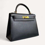 Bolsa Hermès Kelly 28 Epsom Noir com Ferragens Gold